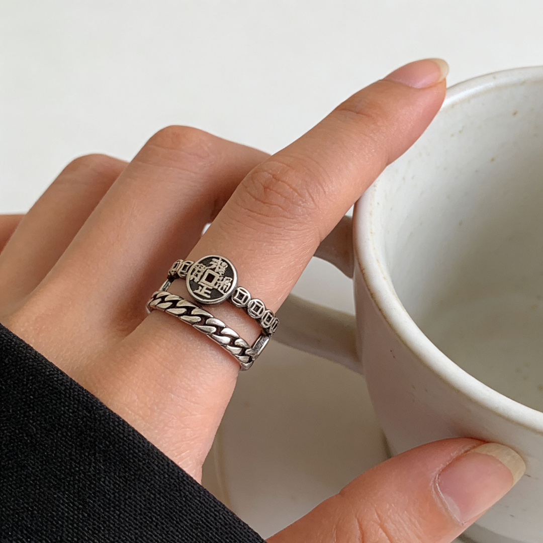 This is a niche design 12.20 national trend copper coin ring. It is made entirely of S925 sterling silver, with a retro and aged wide version. It is a unique and stylish open ring for women