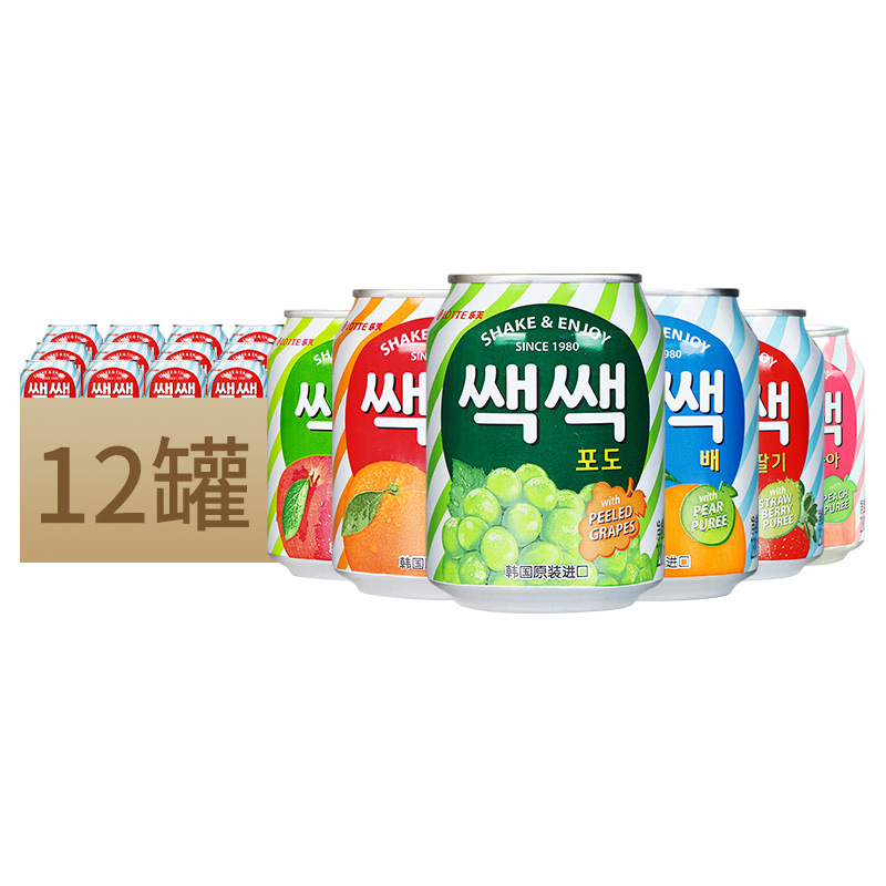 Korean original imported Lotte peach juice beverage 238ml*12 cans, pear juice, strawberry juice, popular fruit flesh juice