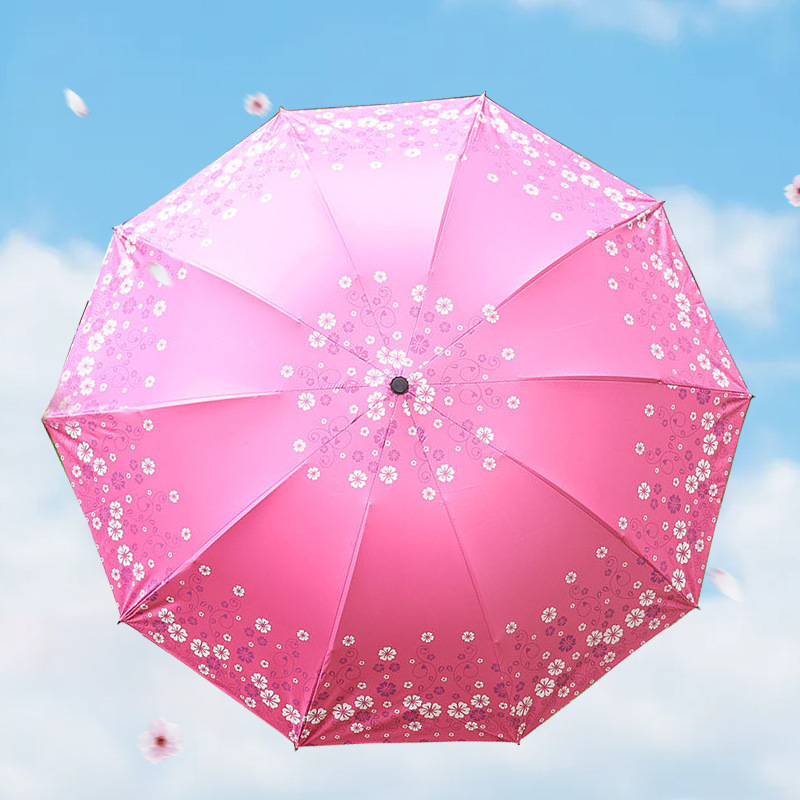 All-weather dual-purpose umbrella, 10-bone enlarged single and double person black rubber printed pattern sun umbrella, sun protection and shade umbrella, thickened folding umbrella Specification image