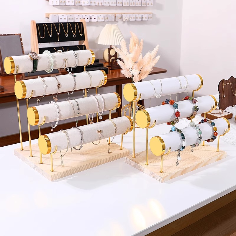 珠宝首饰展示架金色实木三层手表手链手串手镯架柜台饰品道具收纳