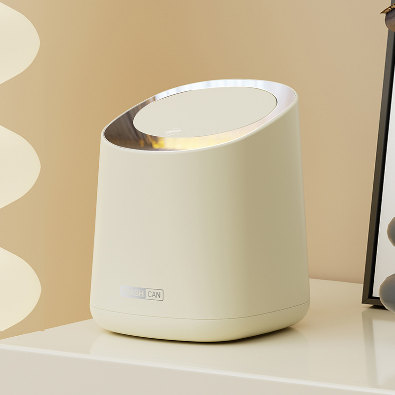 高颜值ins风桌面垃圾桶奶油色迷你小号按压式桌上带盖垃圾筒批发细节图