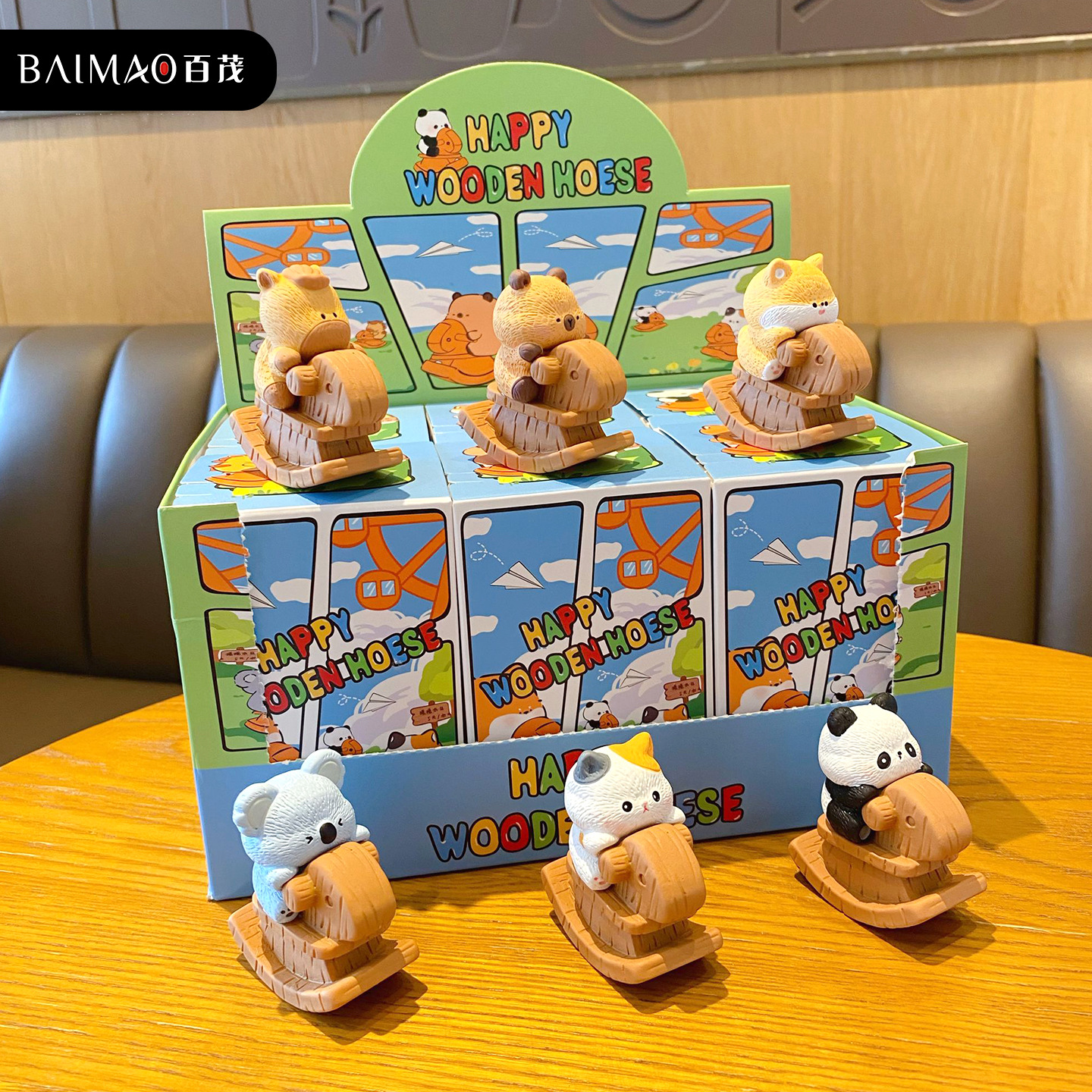 百茂原创萌宠木马摇摇乐系列摆件可爱树脂公仔创意家具桌面装饰品
