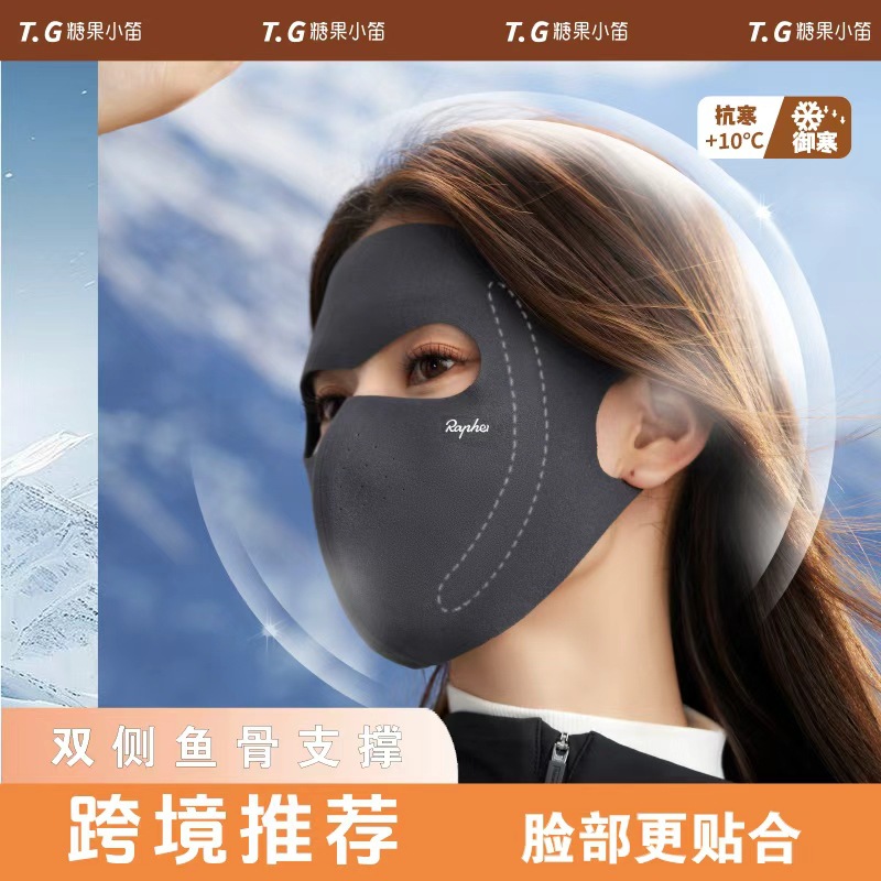 Facekini warm Mask for Women's autumn and winter full face high appearance level Australian velvet three-dimensional windproof, cold-proof and sun-proof cycling mask details Picture