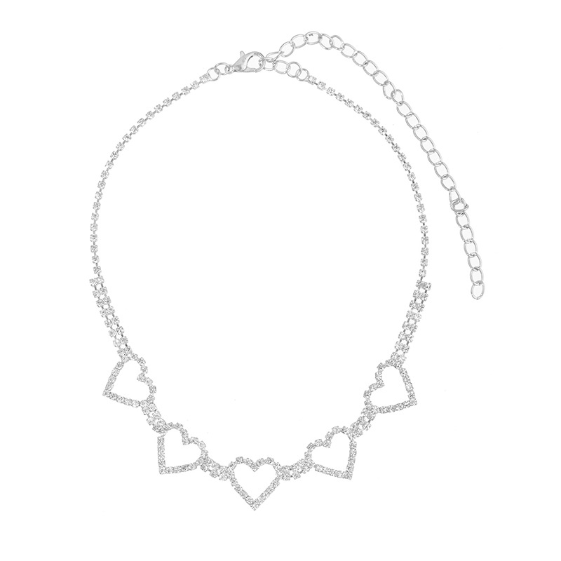 Factory direct sales of export accessories, heart-shaped diamond necklace, Amazon bestseller, simple and versatile daily jewelry, full diamond shiny necklace