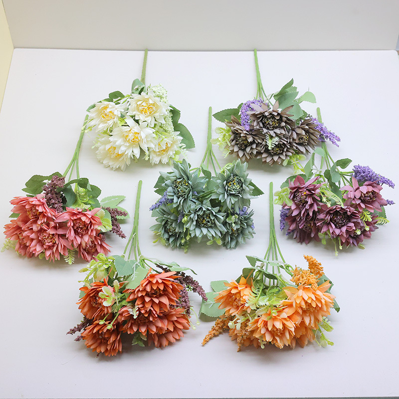 欧式复古翠菊仿真花浪漫北欧风家居酒店装饰人造花家居婚庆假花束