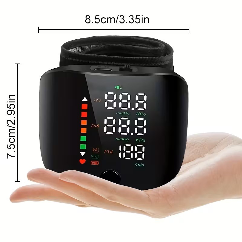 Hot Sell wrist blood pressure monitor USB charging, intelligent multi-voice backlit LCD large screen, English, Russian, Thai Application Scenario