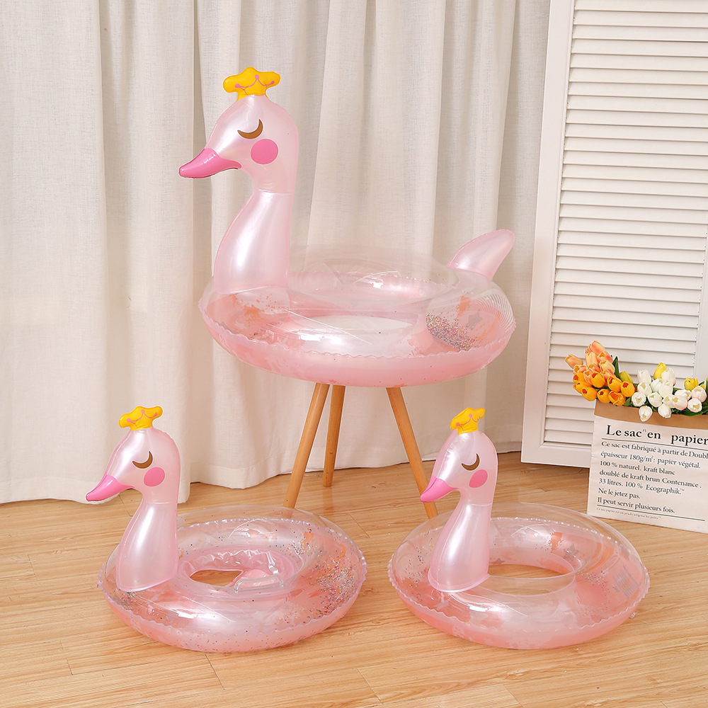 跨境新款皇冠天鹅泳圈网红ins粉天鹅儿童加厚座圈腋下游泳圈批发