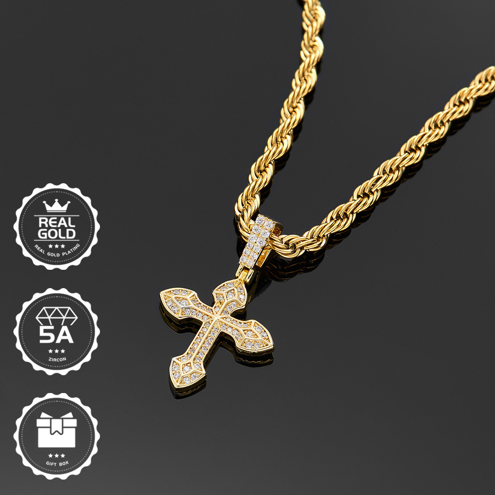 跨境速卖通男女十字项链时尚个性款嘻哈风吊坠配饰十字架文艺复古