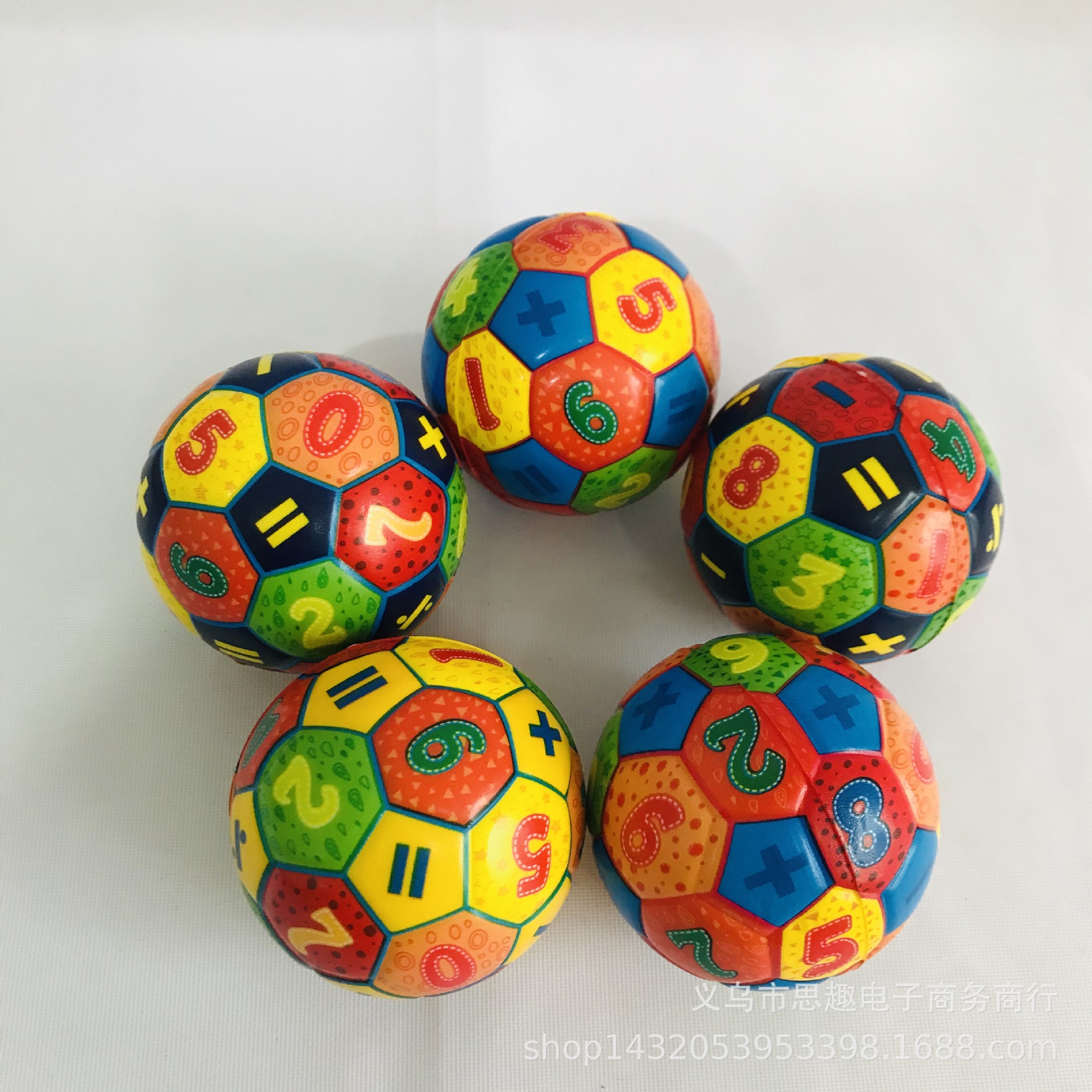 pu color-printed solid sponge soft ball, children's early education and intelligence digital football toy, elastic ball, finger exercise and stress relief details Picture