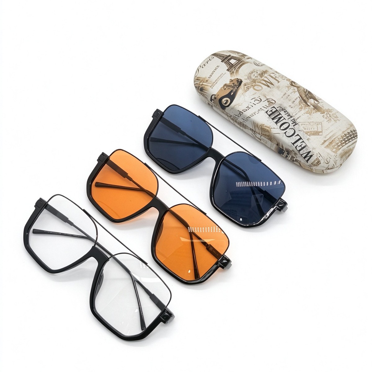 2026 New double-beam large-frame square sunglasses, unisex driving sunglasses, trendy and fashionable UV protection glasses details Picture