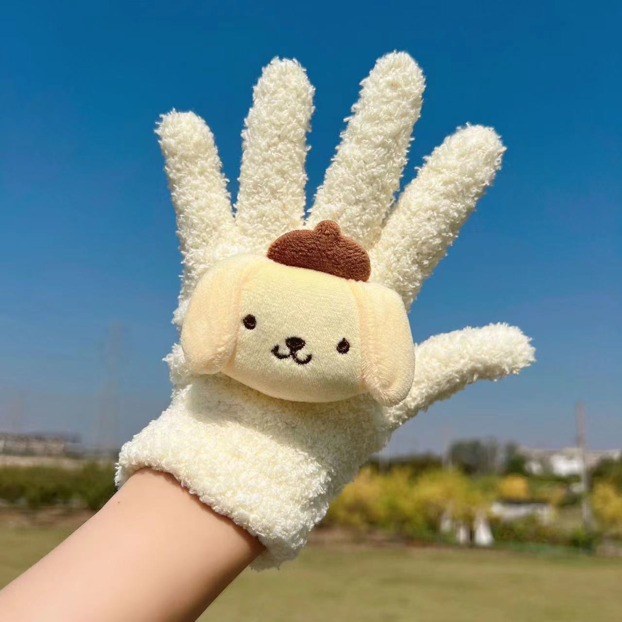 New cute little beaver loopy plush gloves, coral fleece student cycling finger gloves, women's winter warmth Specification image