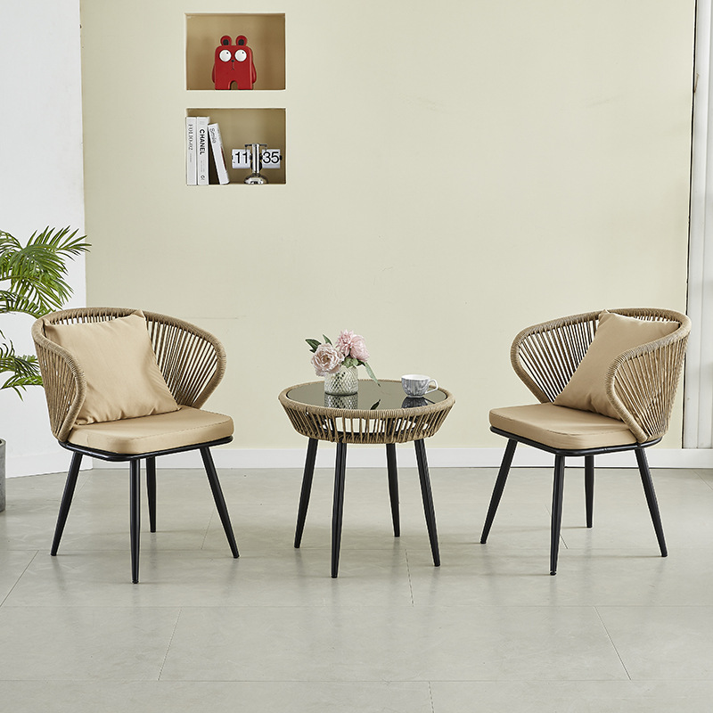Courtyard leisure backrest rattan chairs, restaurant terrace balcony outdoor chairs, small garden coffee shop combination tables and chairs
