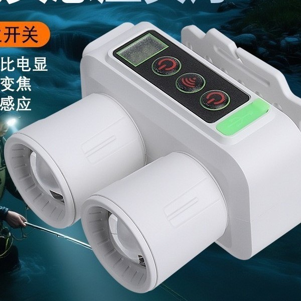 New cross-border outdoor strong headlamp with red and white LED telescopic zoom digital display sensor fishing headlamp