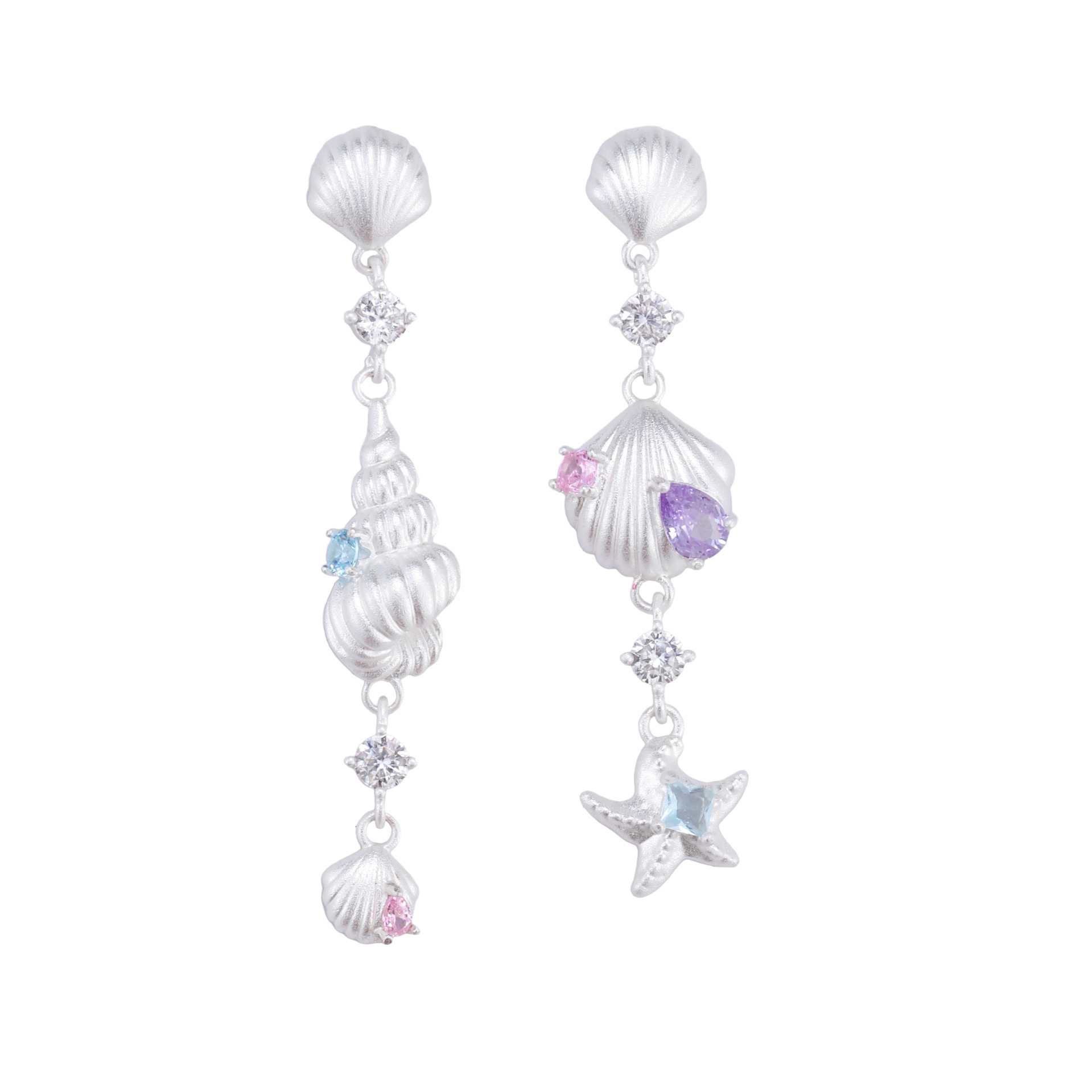 Asymmetrical tidal star shell long earrings, a light luxury, niche, sweet, cool, fashionable, versatile and high-end fringed ear accessory for women Item Picture