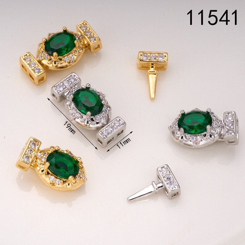 Pearl necklace studded with zirconium green zircon, court ingot, press buckle, connecting buckle, sweater chain, diy accessory