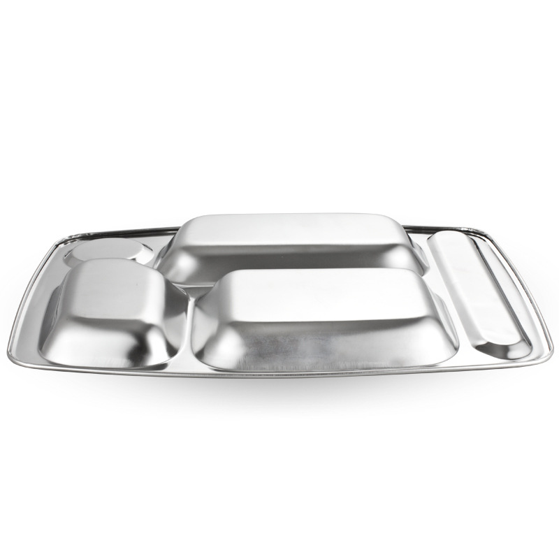Best-selling 1.0 extra-thick stainless steel fast food plate, staff canteen lunch box, large five-compartment plate, school canteen tableware Item Picture