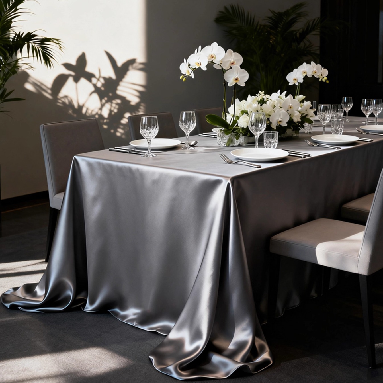 珠光布2025新款灰色轻奢高级感桌布长方形缎面西餐厅布艺甜品台布