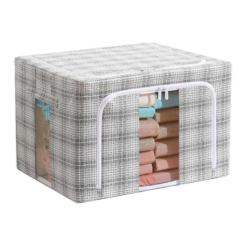 Light luxury cotton and linen steel frame box, thickened clothing storage box, household storage cotton quilt, pp board odorless organization box Item Picture