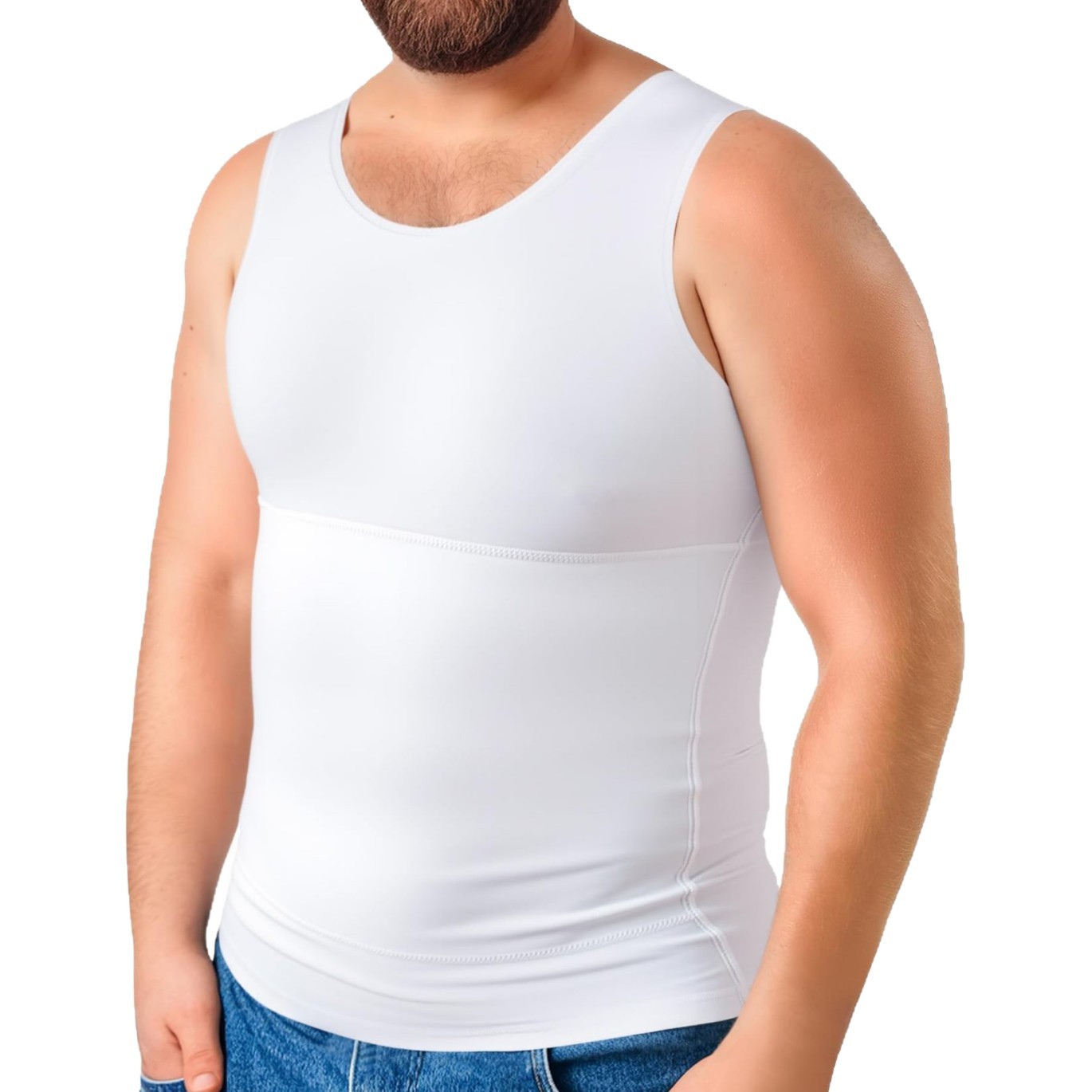 跨境爆款亚马逊男士束身无袖收腹打底衣男士收腹收胸背心白底实物图