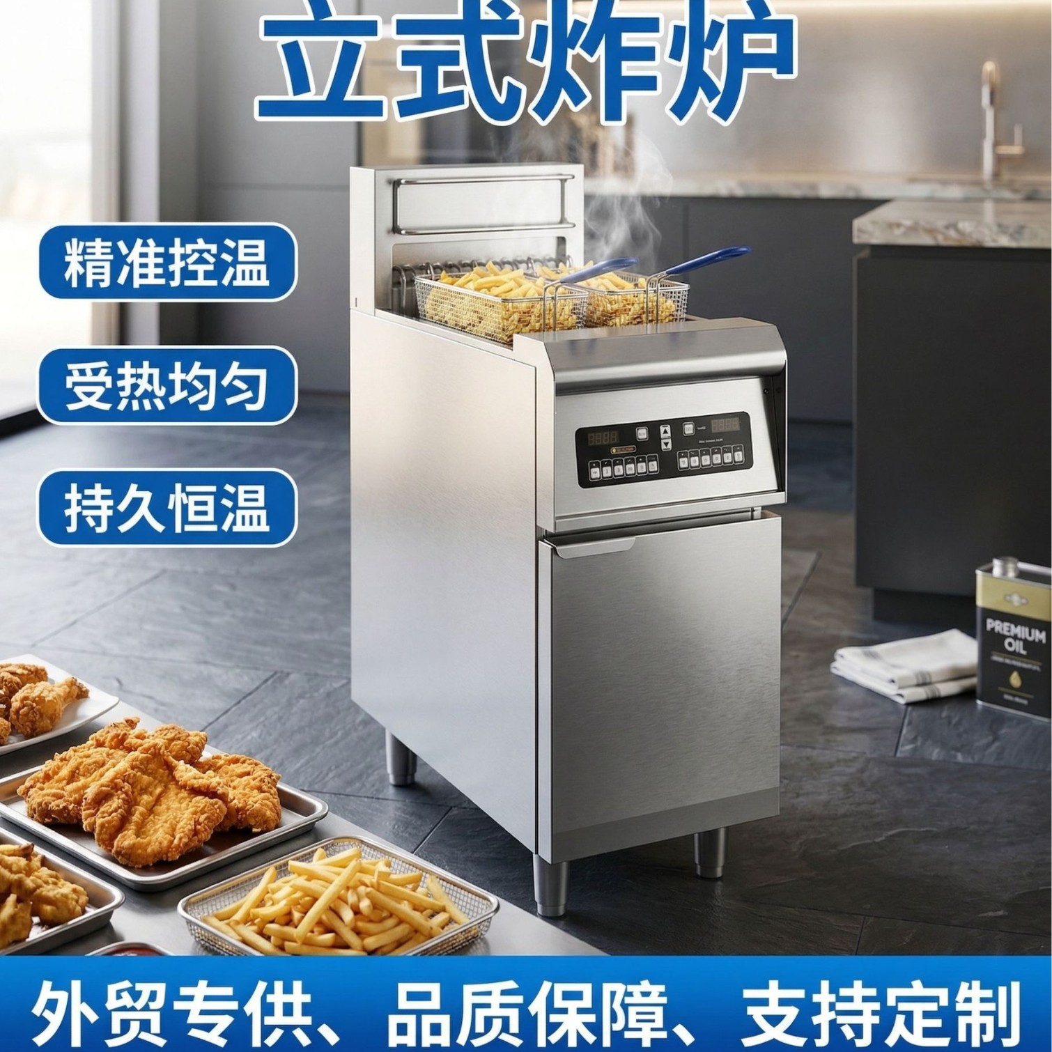 Kaiping vertical electric fryer, commercial electric heating large capacity deep fryer, fried chicken machine, single cylinder and double cylinder constant temperature oil stick machine