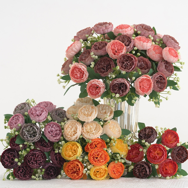 欧式仿真花牡丹芍药玫瑰假花束家居装饰摄影道具diy古风头饰绢花