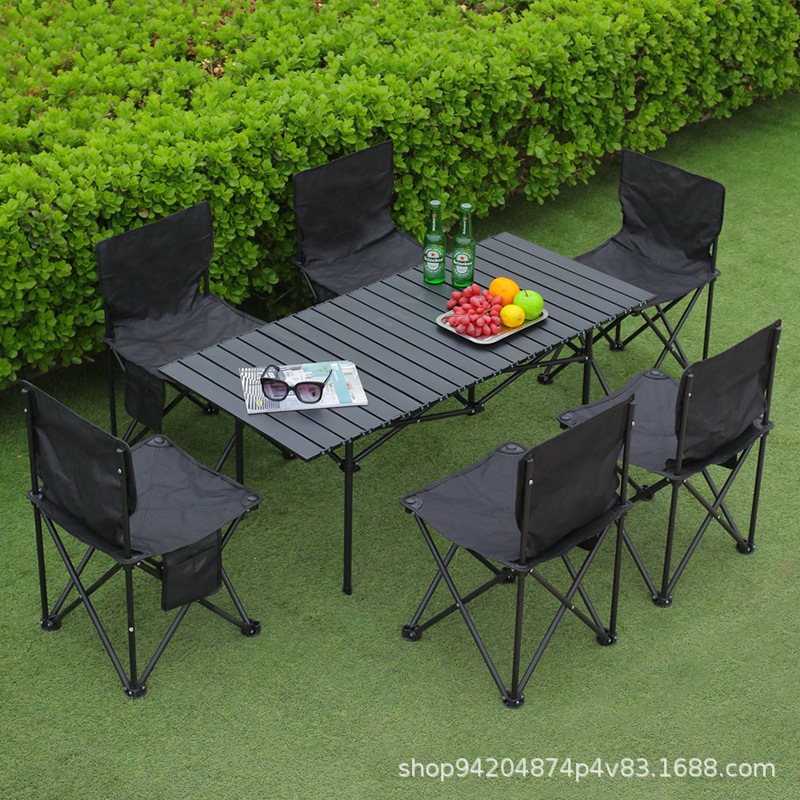 Outdoor folding table, egg roll table, portable camping table and chair set, picnic chair complete set of equipment and supplies full image