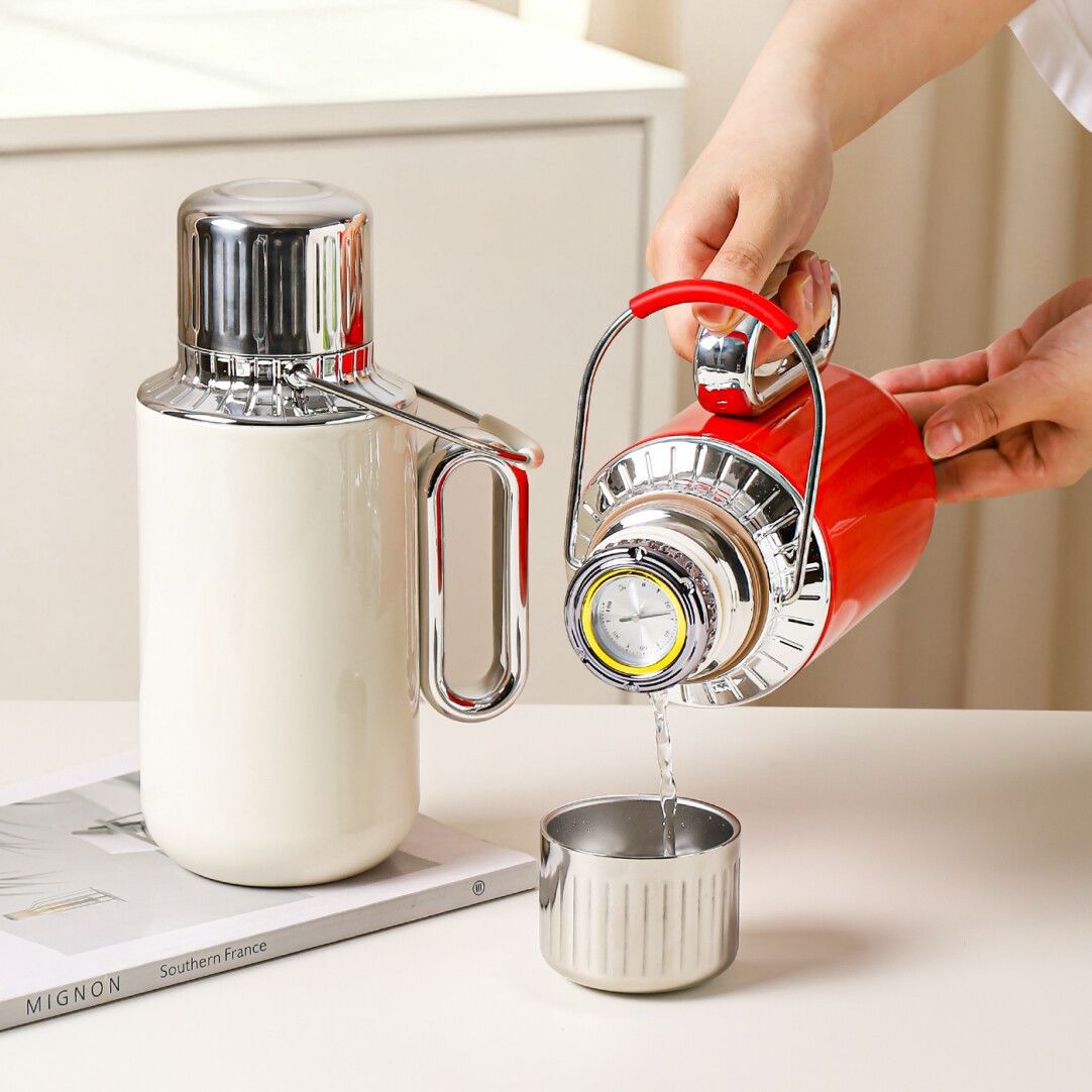 机械指针显温大容量热销焖茶壶户外便携提手保温壶家用全钢保温杯