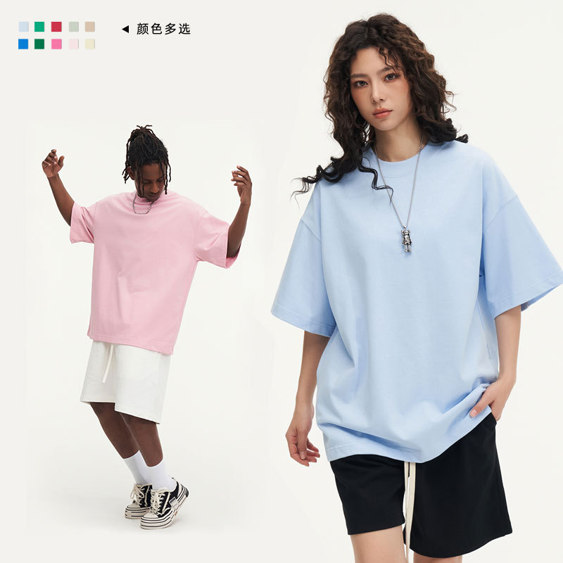 350g pure cotton heavy-duty European-sized T-shirt with logo printing, sporty and casual cross-border, versatile short-sleeved, off-the-shoulder, suitable for both men and women details Picture
