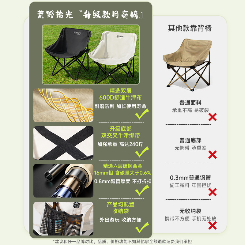 Outdoor folding chairs, moon chairs, a comprehensive collection of outdoor products, camping table and chair sets, fishing folding chairs with backrests Application Scenario
