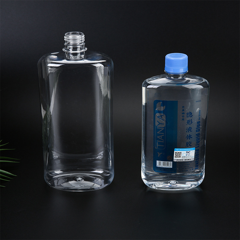 Personalizado 500ml PET transparente pequeña boca botella de plástico con tapa botella dividida pegamento líquido invisible botella vacía al por mayor