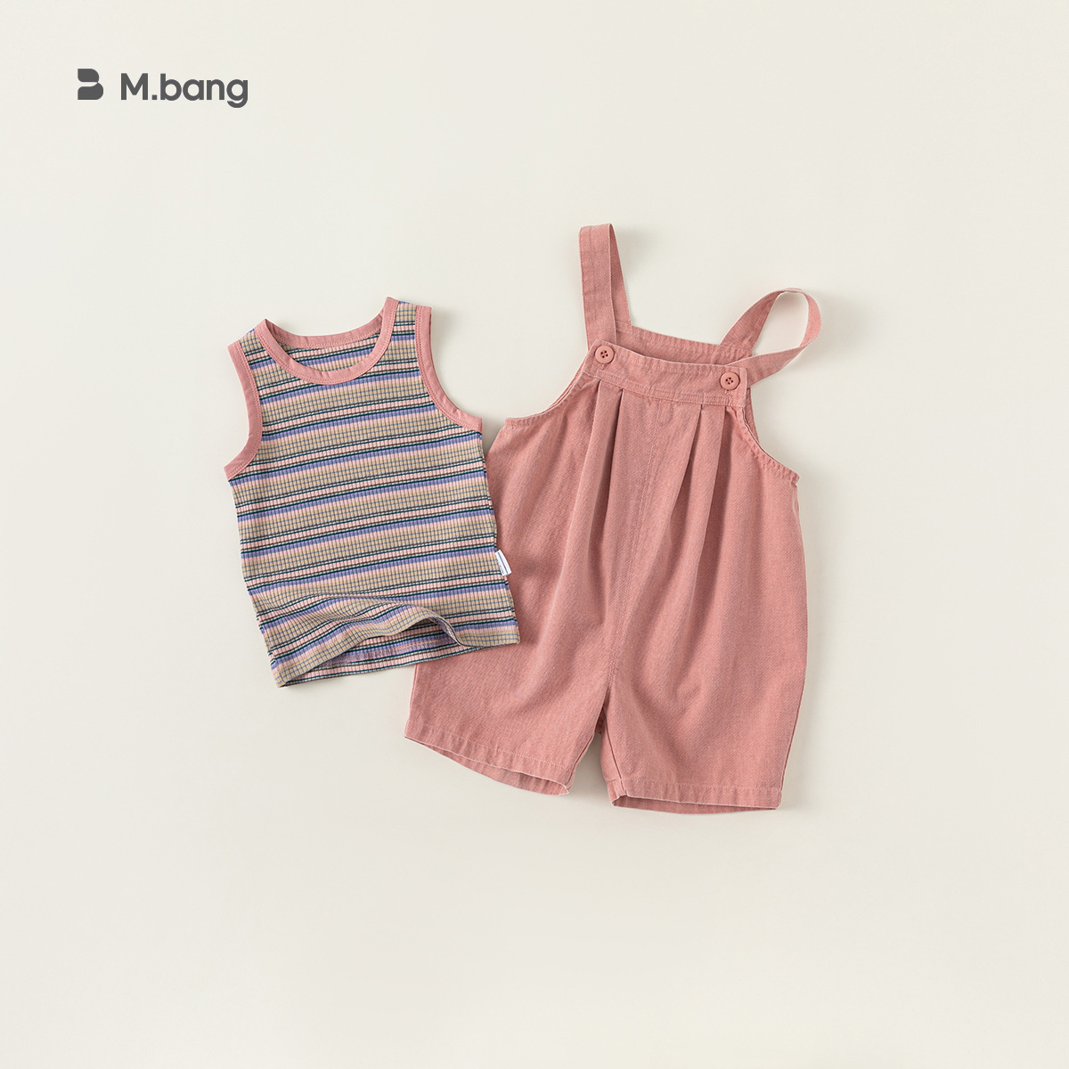 宥宝童装夏季童装新品韩版女童条纹T恤背带裤男童两件套儿童套装