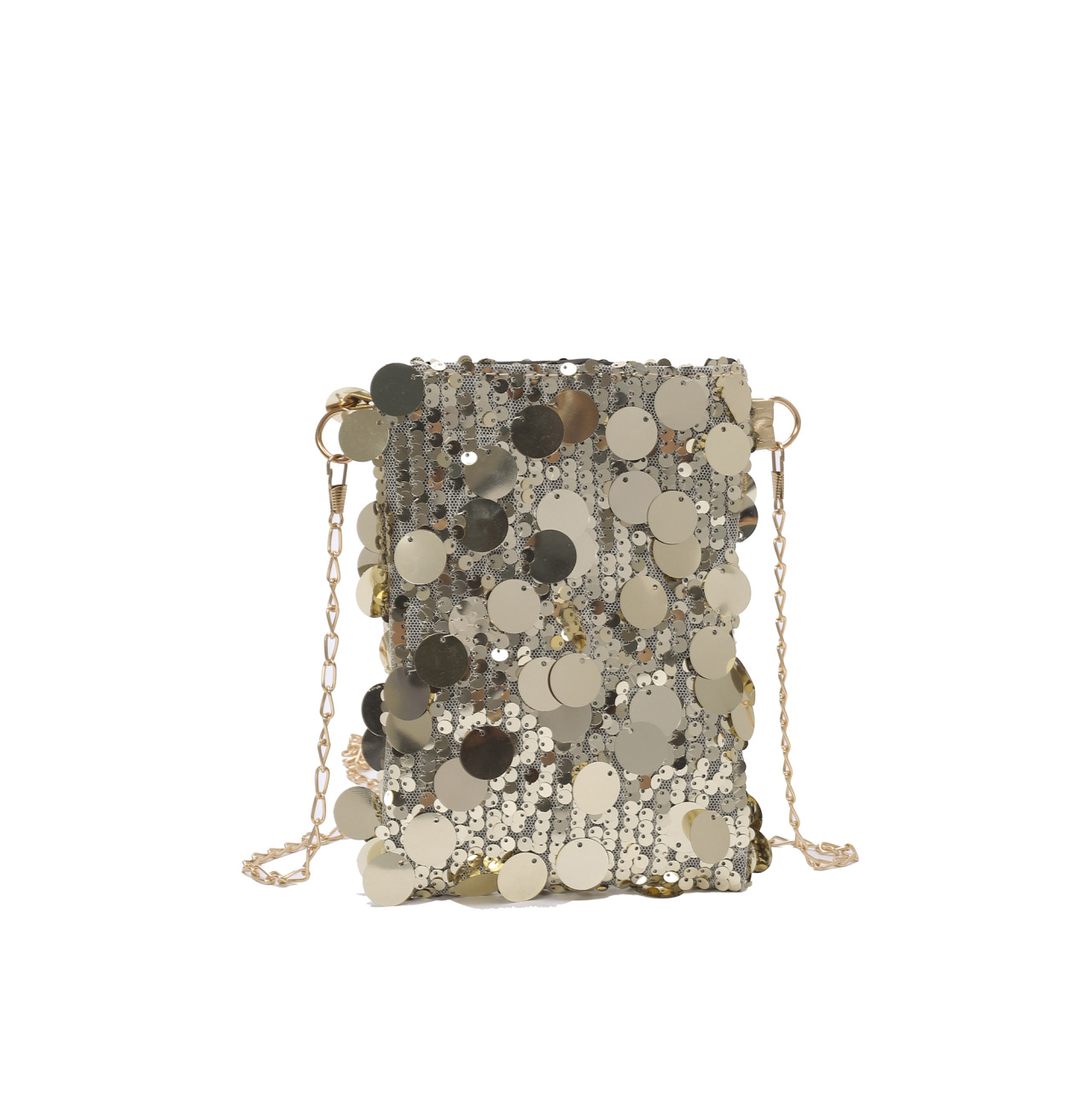 Cross-border sequined bag, fashionable sequined mobile phone bag, small square bag, casual and versatile, high-end ladies' single-shoulder bag, simple and trendy crossbody bag, fringed women's bag, sequined bag Item Picture