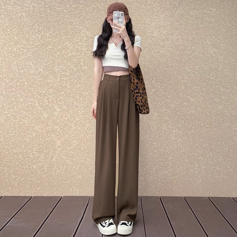 Korean-style sagging suit pants for women in summer 2025 new high-waisted, slimming, wide and narrow casual straight-leg ice silk wide-leg pants Application Scenario