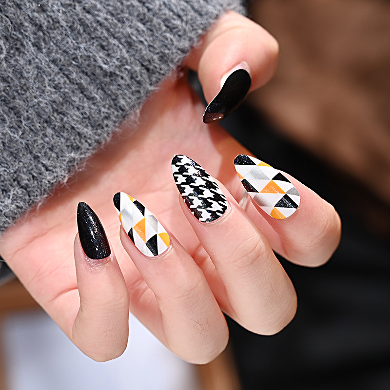 New striped nail tips, 24 pieces of finished nail tips, detachable teardrop nails, wearable nail false nails details Picture