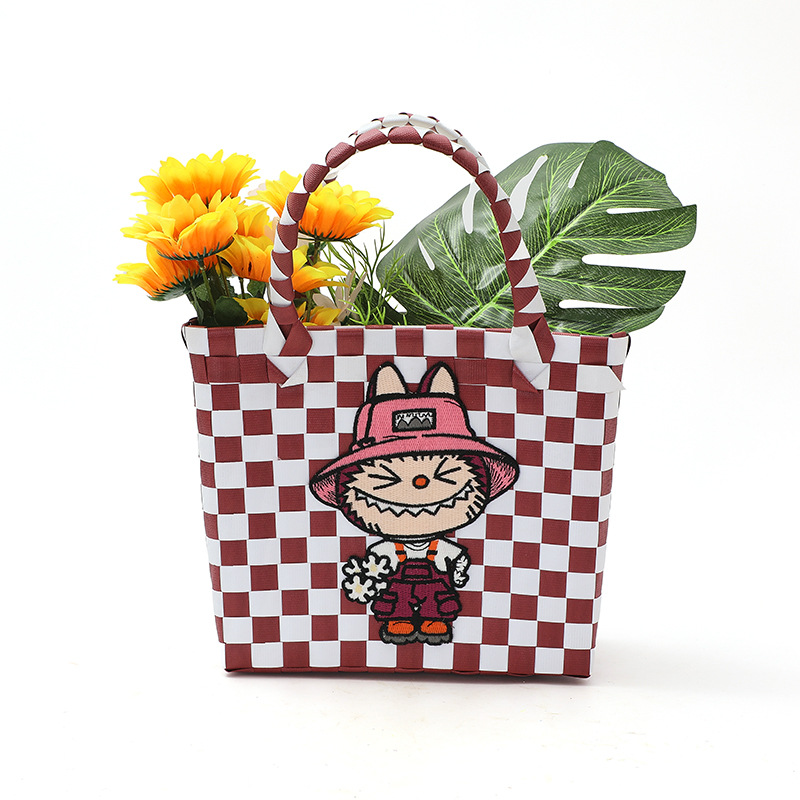 彩色编织手提菜篮子卡通刺绣出行节日婚礼必备手办礼包