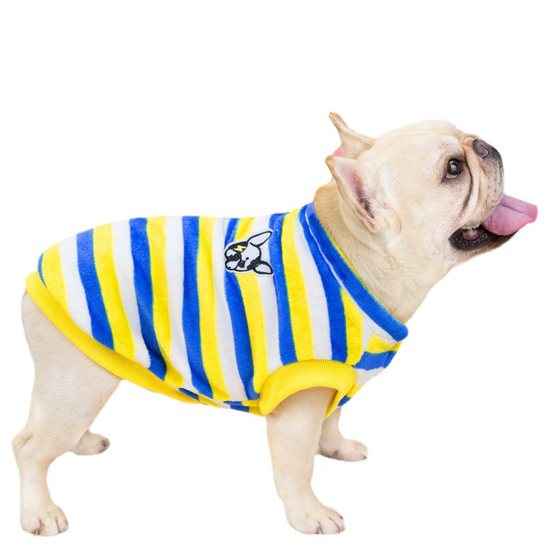 Nuevo otoño invierno gato ropa perro flanela doble cara tricolor taurino rayas suéteres en stock cross border straight hair Item Picture