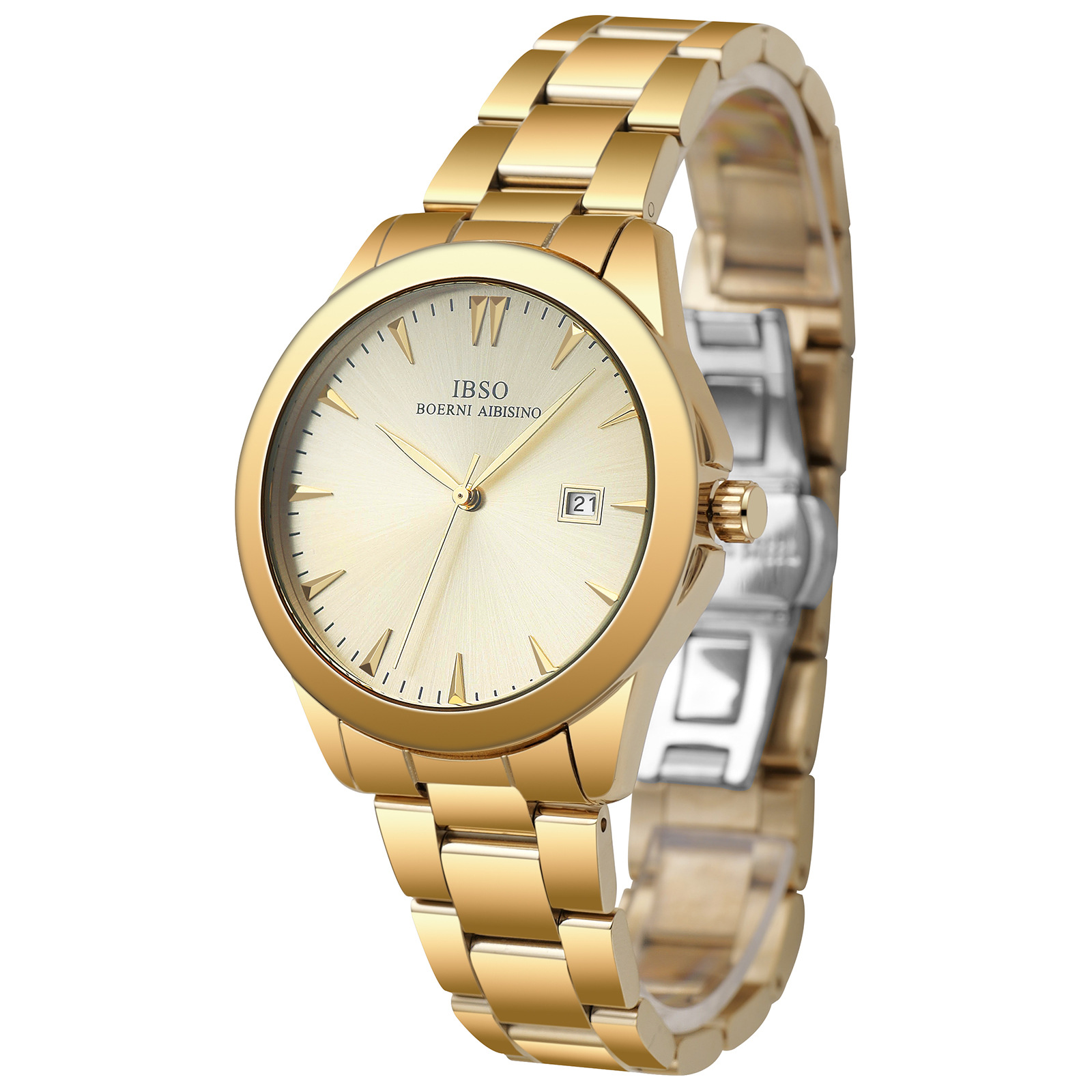 IBSO時(shí)尚男士石英表鋼帶男表簡約百搭休閑腕表跨境熱銷款