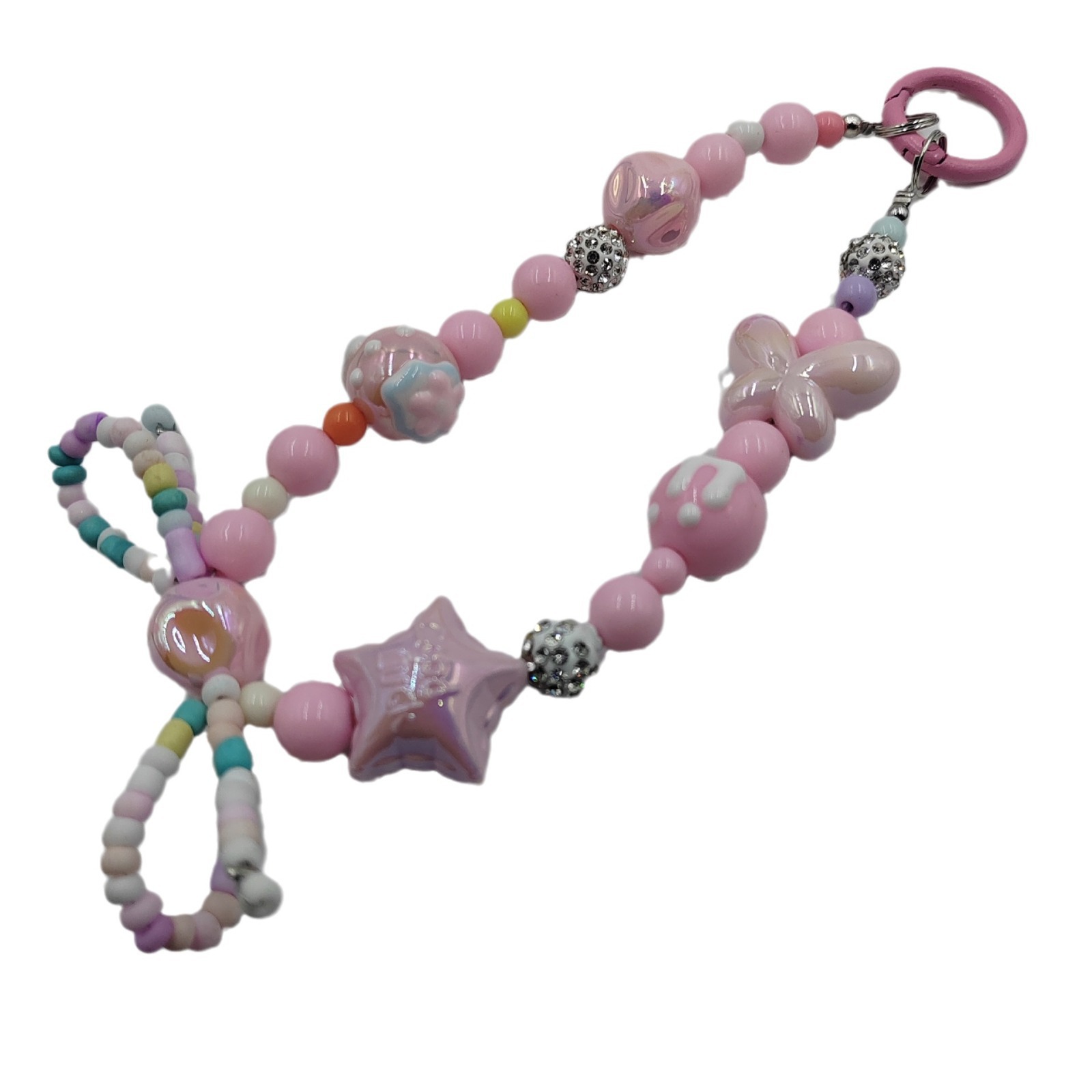 Factory direct supply of candy-colored hand-painted bracelets, new diamond balls, beaded keychains, car hangers, bows, and mobile phone pendants Item Picture