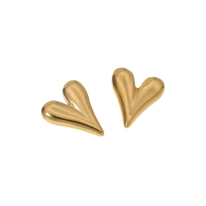 European and American ins style 18K gold-plated titanium steel ear studs, simple and fashionable heart-shaped earrings, elegant and high-end earrings wholesale Item Picture