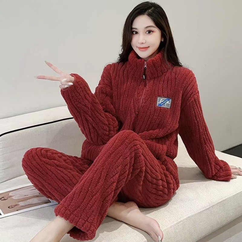 Pajama women's winter zippered long-sleeved long pants set for winter women 2024 New flannel winter home wear