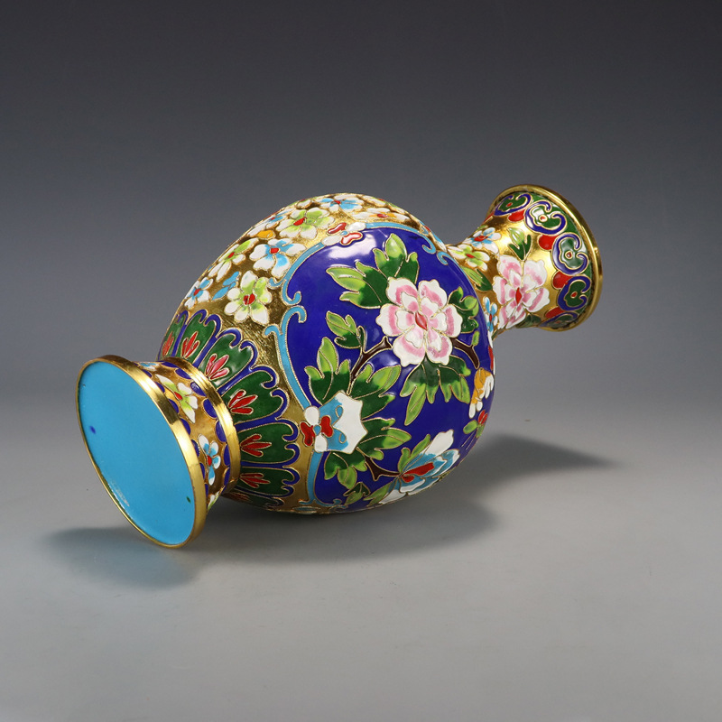 Beijing Jingtai Blue Vase Ornament, craft gift, cloisonne enamel filigree silver blue Flower blooming, auspicious Zhou Ware Lei Vase details Picture
