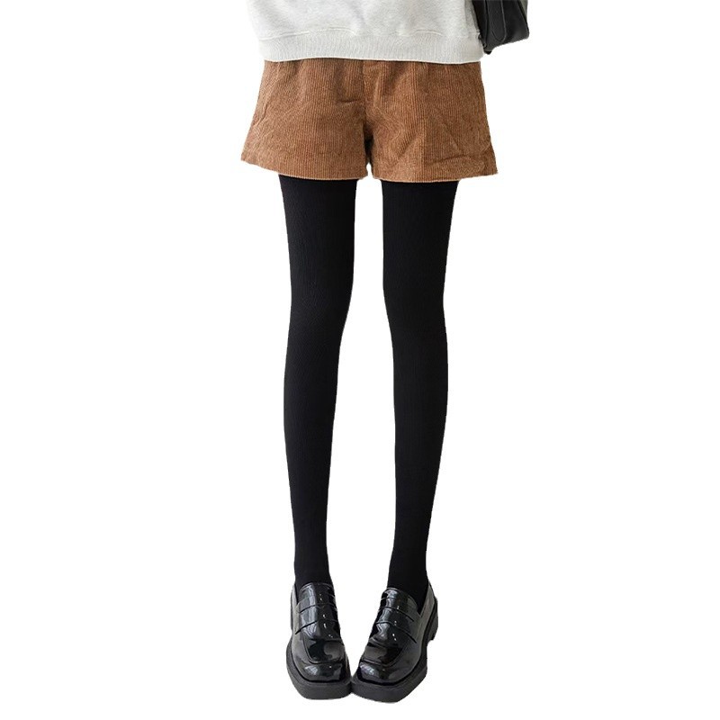 棉竖条深灰色打底裤秋冬保暖加厚打底裤女棉毛圈压力美腿显瘦高腰白底实物图