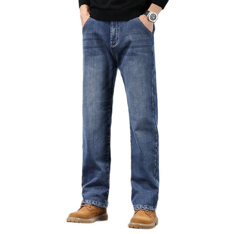 Autumn and winter thickened fleece jeans for men 2025 New style Loose straight-leg large size stretch denim trousers for men autumn and winter Item Picture