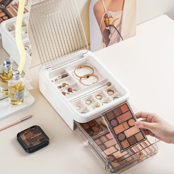 跨境长方形圆形首饰收纳盒双层分格项链耳环整理盒高档饰品收纳盒细节图
