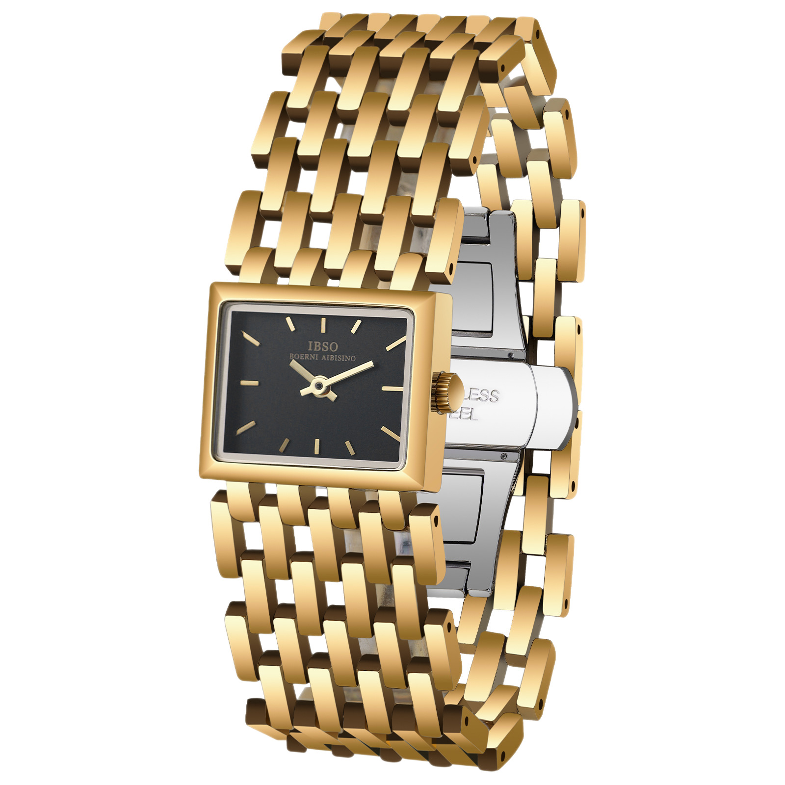 IBSO金色方形石英女表輕奢中古風(fēng)鋼帶腕表時(shí)尚氣質(zhì)款詳情圖5