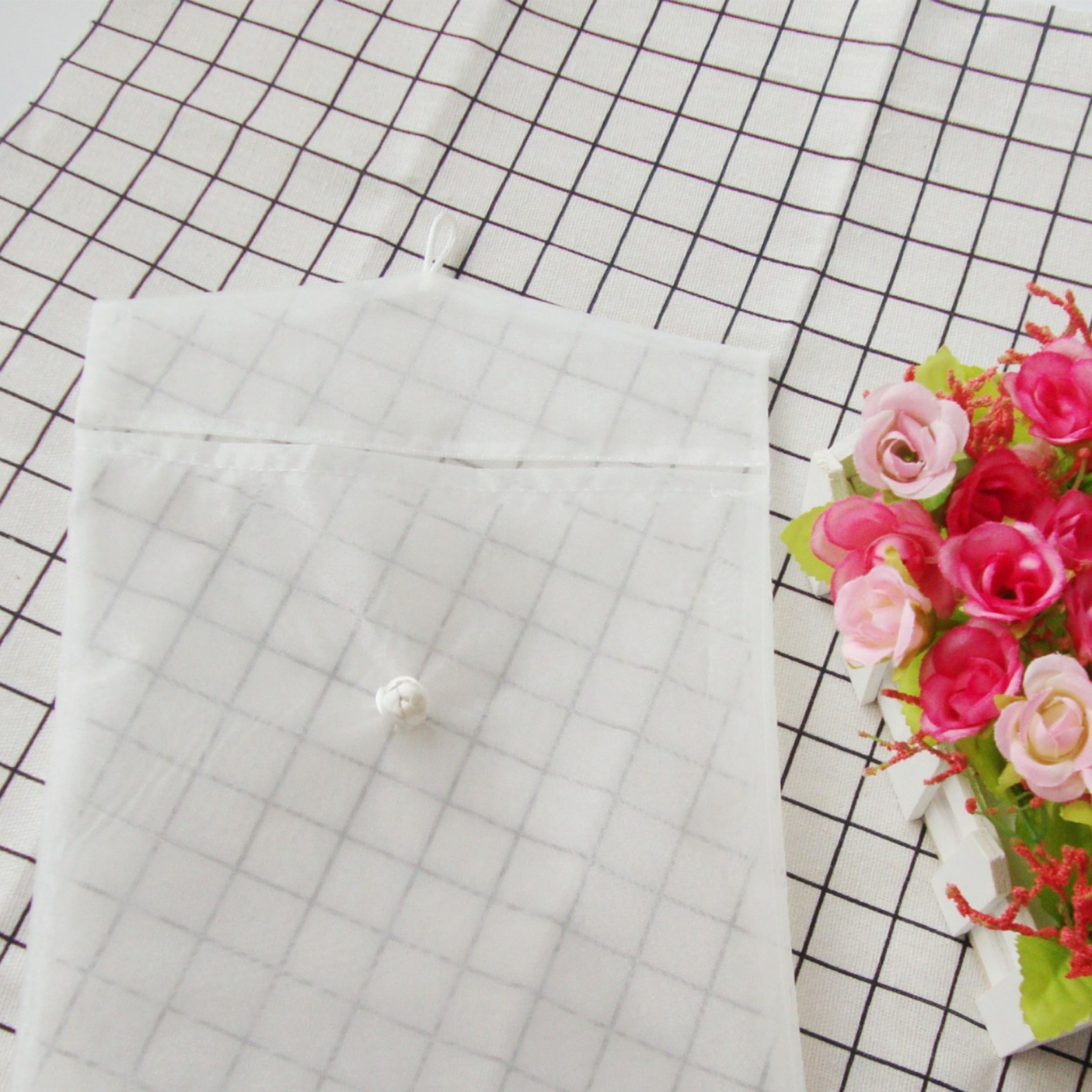 纯色翻盖信封纱袋中国风珍珠盘扣欧根纱袋内衣包装礼品收纳袋详情图3