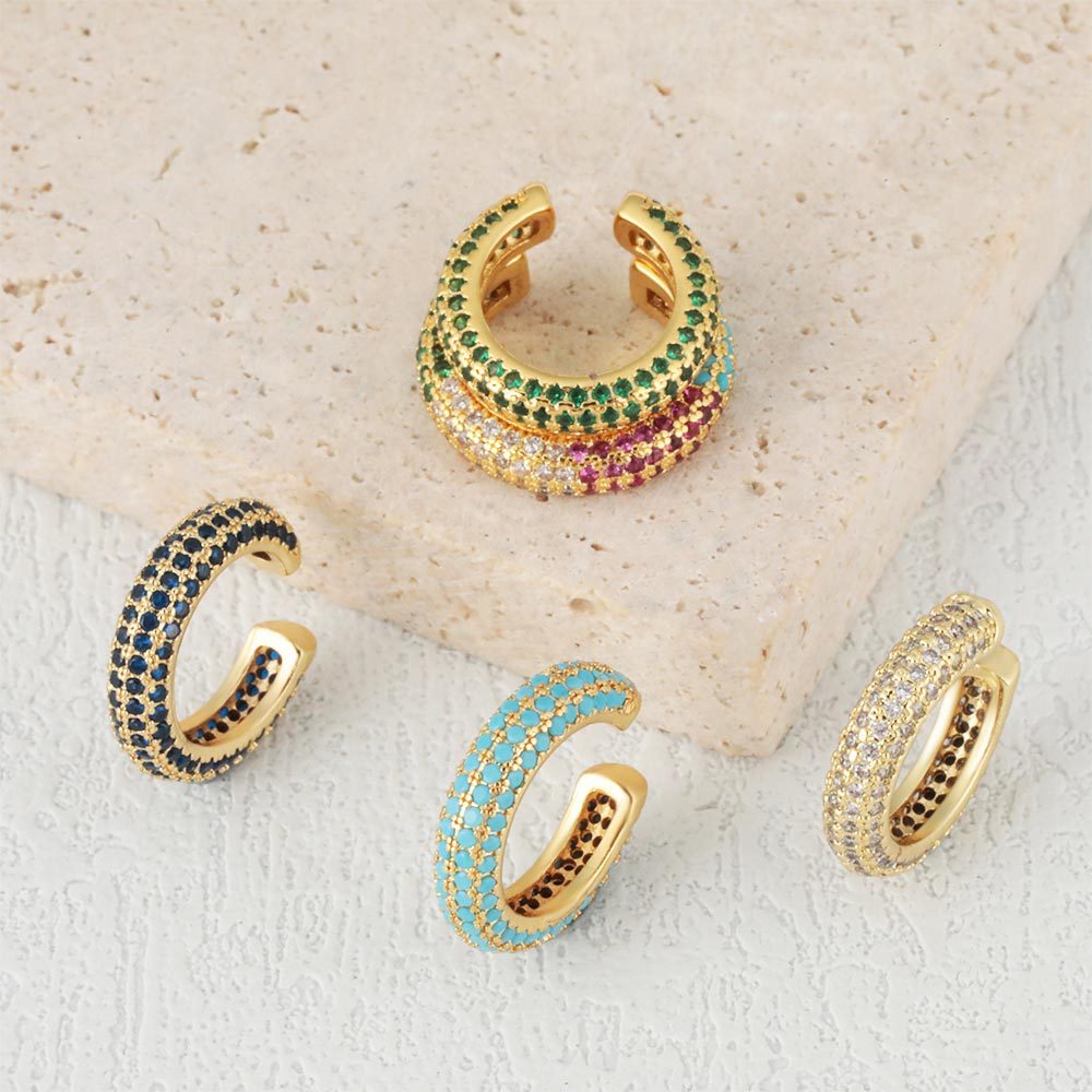 Honglu's niche, light luxury, high-end zircon U-shaped ear clips for women, INS copper-plated real gold personalized earrings, cross-border new products details Picture