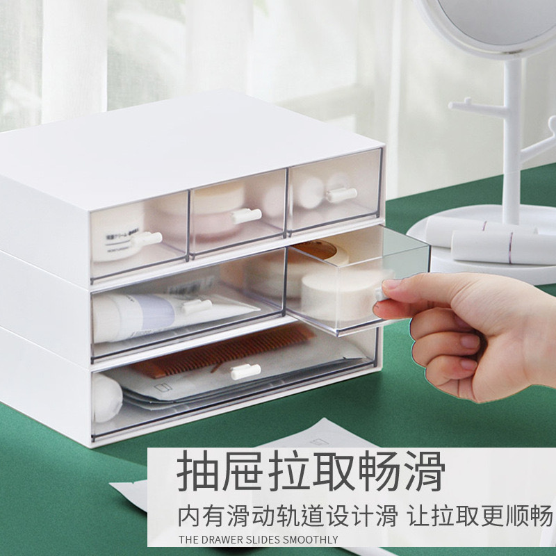 桌面收纳盒多层抽屉式桌面杂物文具整理盒化妆盒子家用防尘置物架详情图3