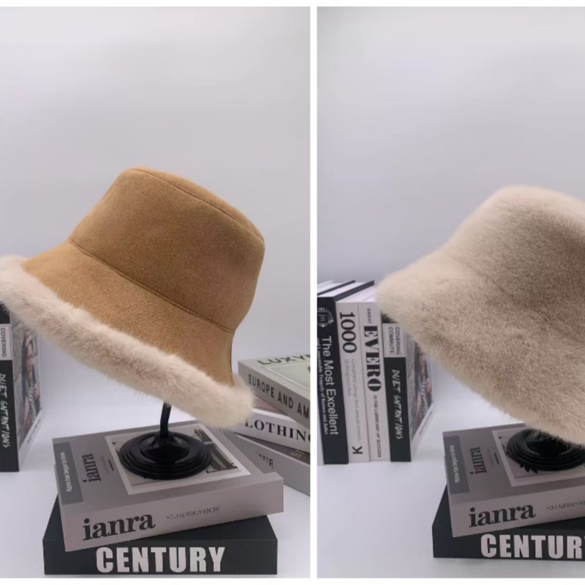 Suede velvet double-sided fringed retro fisherman's hat for women, new winter versatile, casual and warm basin hat, cold-proof and ear-protecting water details Picture