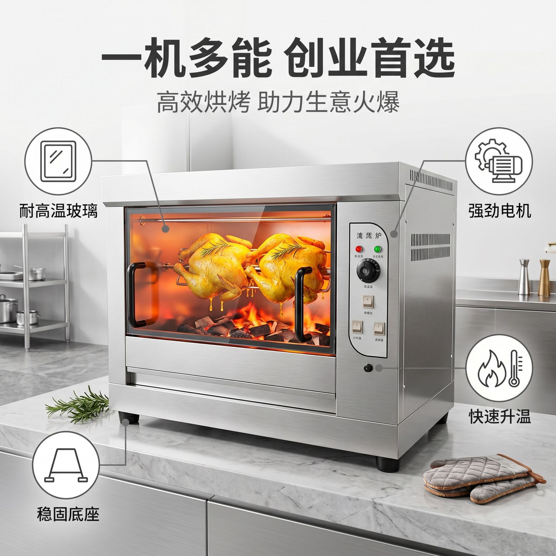 Horno de pollo rotativo de acero inoxidable comercial horno de pollo asador de burro horno de control de temperatura automático caja de aves de corral asado fabricante de equipos de cadena de restaurantes Application Scenario